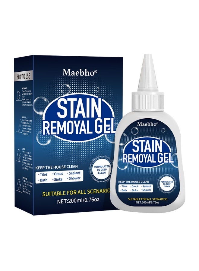 Home Stain Remover Gel, Heavy Duty Stain Cleaner, Deep Clean for Front Loader Washing Machine Seal, Refrigerator Strips, Rubber Gasket, Bathroom Grout, Tile, Shower, Caulk （200ml， 6.76 fl oz）